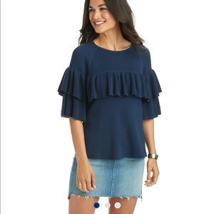 Vineyard Vines Navy Ribbed Ruffle Sweater size small silk blend